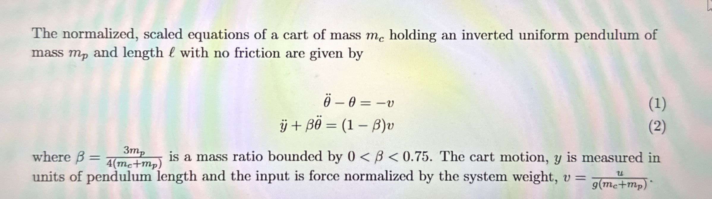 Solved The normalized, scaled equations of a cart of mass mc | Chegg.com