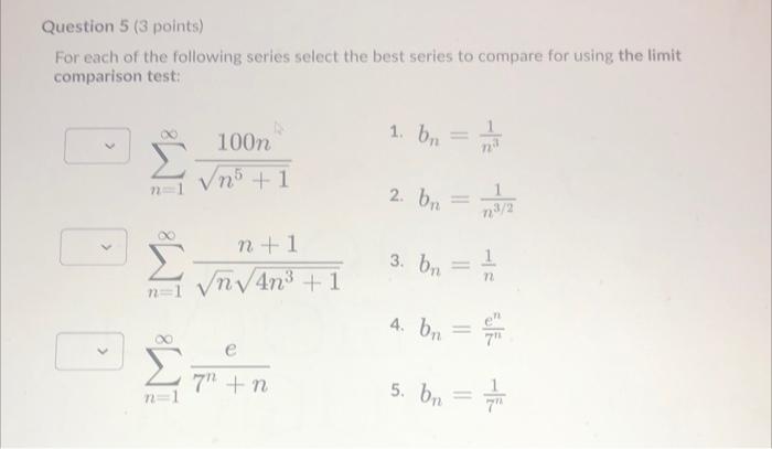 Solved Question 5 (3 points) For each of the following | Chegg.com