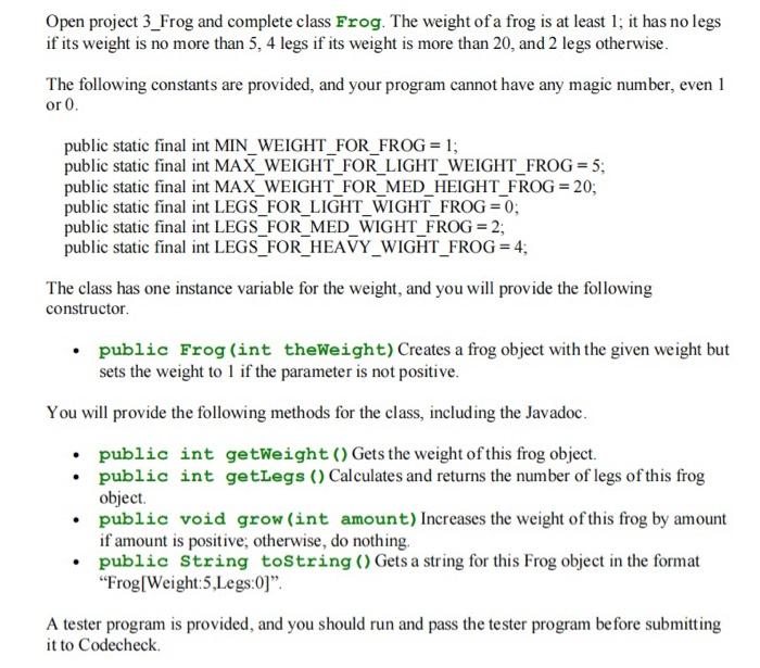 Solved Open project 3_Frog and complete class Frog. The | Chegg.com