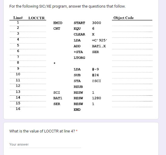 Solved For the following SIC program, answer the questions | Chegg.com