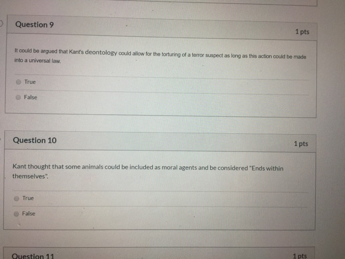 Solved Question 9 1 pts It could be argued that Kant's | Chegg.com