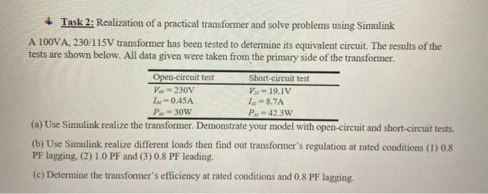 Solved Task 2: Realization of a practical transformer and | Chegg.com