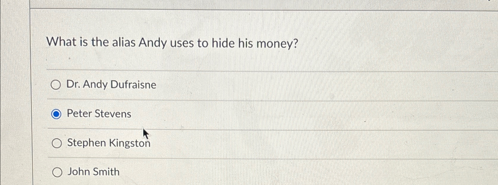 Solved What is the alias Andy uses to hide his money?Dr. | Chegg.com