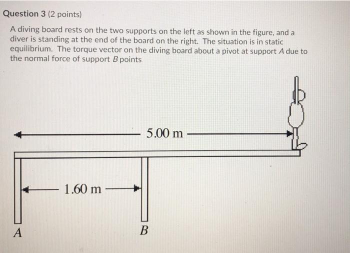 Solved Question 3 (2 points) A diving board rests on the two