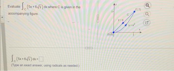 Evaluate \( \int_{C}(5 x+6 \sqrt{y}) d s \) where \( C \) is given in the accompanying figure.
\[
\int_{c}(5 x+6 \sqrt{y}) d 