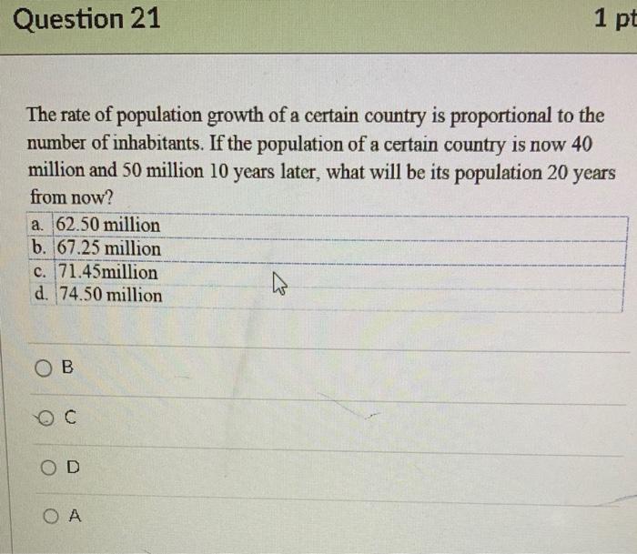 Solved The Rate Of Population Growth Of A Certain Country Is | Chegg.com