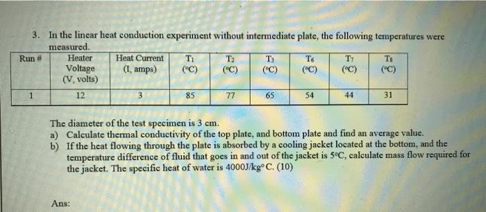Solved 3. In the linear heat conduction experiment without | Chegg.com