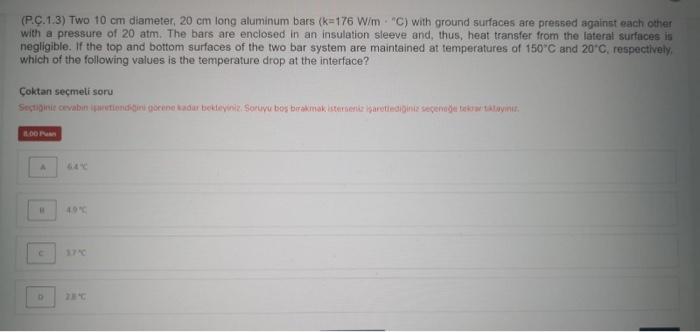 P C 1 3 Two 10 Cm Diameter Cm Long Aluminum Chegg Com