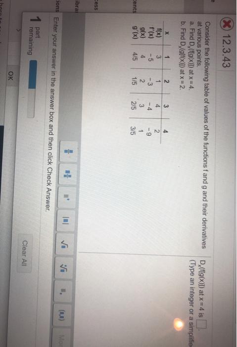 Solved X) 12.3.43 Consider the following table of values of | Chegg.com