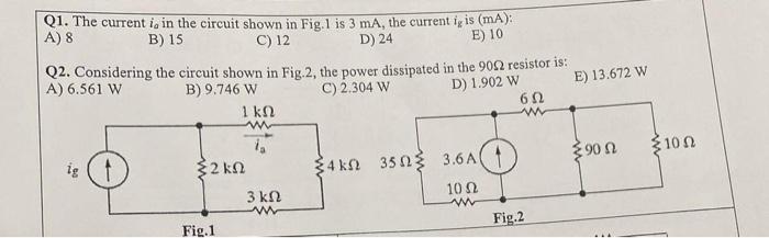Solved Q1. The current io in the circuit shown in Fig. 1 is | Chegg.com