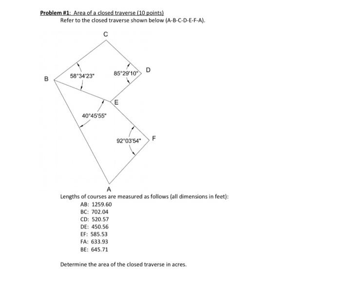 Solved Problem #1: Area of a closed traverse (10 points) | Chegg.com