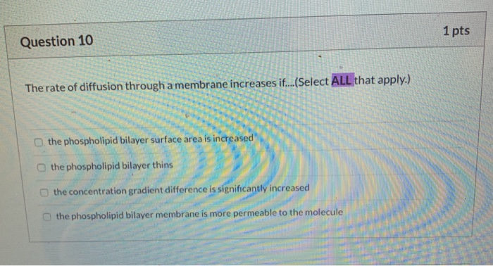 Solved Question 10 1 pts The rate of diffusion through a | Chegg.com