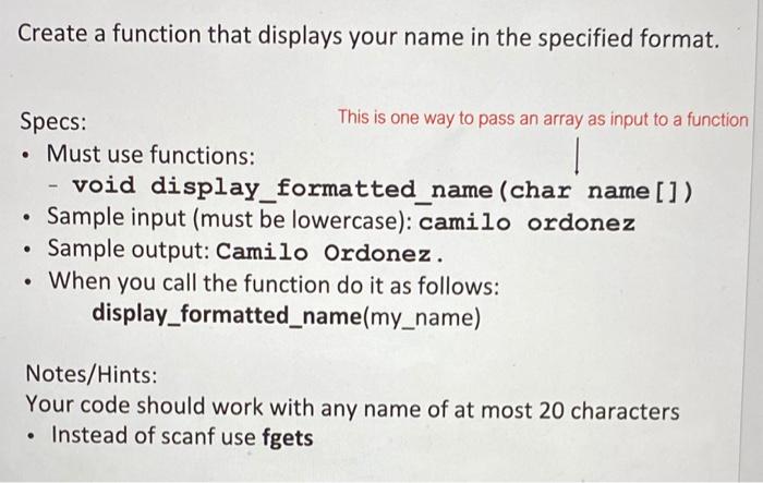 Solved Create a function that displays your name in the | Chegg.com