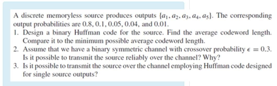 Solved A discrete memoryless source produces outputs {ay, | Chegg.com