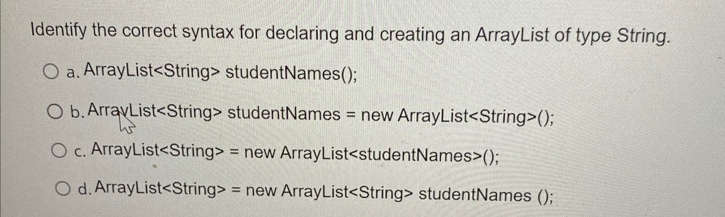 Solved Identify the correct syntax for declaring and | Chegg.com