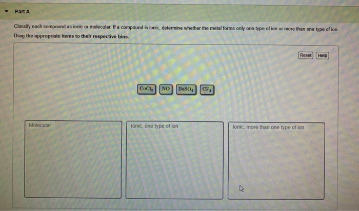 Solved Part A Classify each compound as ionic or molecular. | Chegg.com