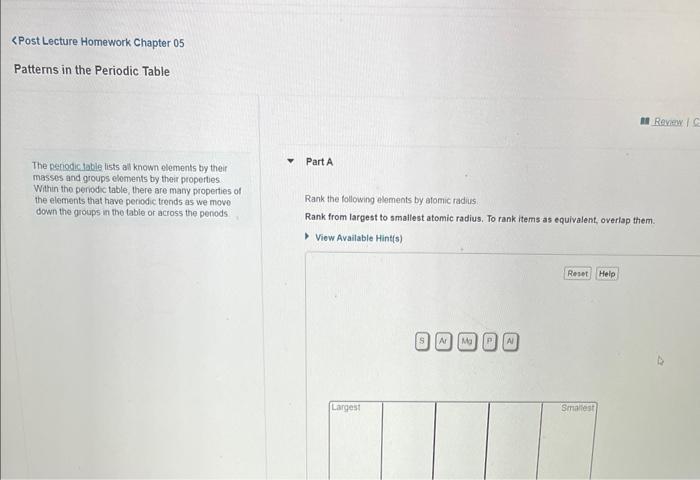 Solved ¿Post Lecture Homework Chapter 05 Patterns In The | Chegg.com