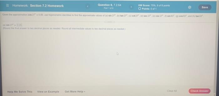 Solved Homework: Section 7.2 Homework Save Question, 7.2.64 | Chegg.com