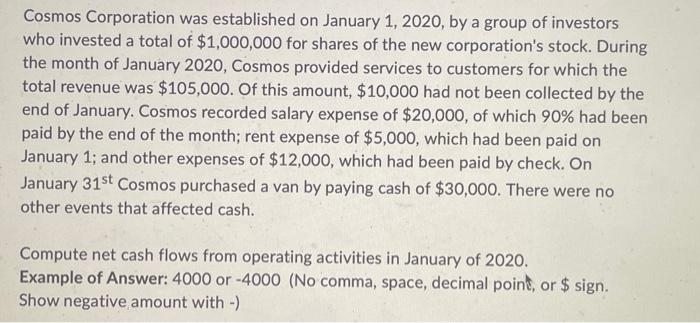 Solved Cosmos Corporation was established on January 1,2020