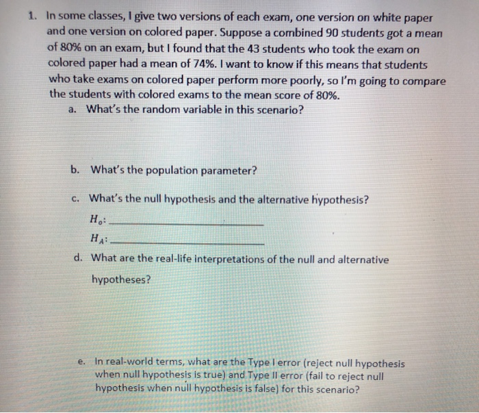 Solved 1. In some classes, I give two versions of each exam, | Chegg.com