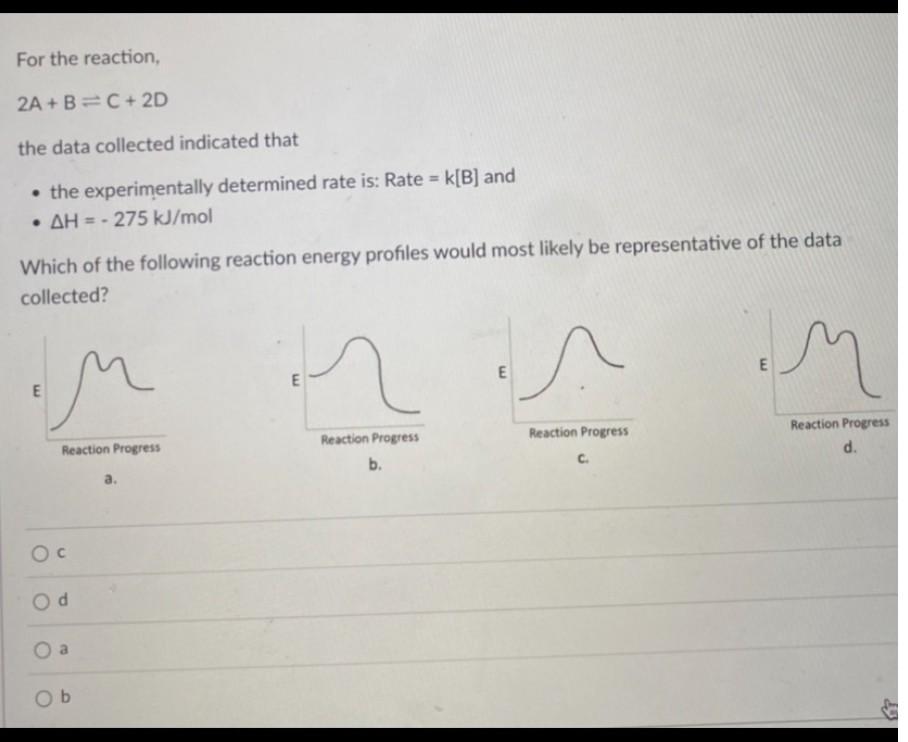 Solved For the reaction, 2A+B=C + 2D the data collected | Chegg.com