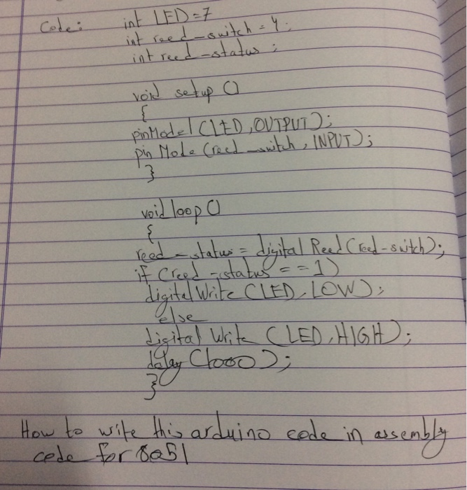Solved how to write this arduino code into assembly code for | Chegg.com