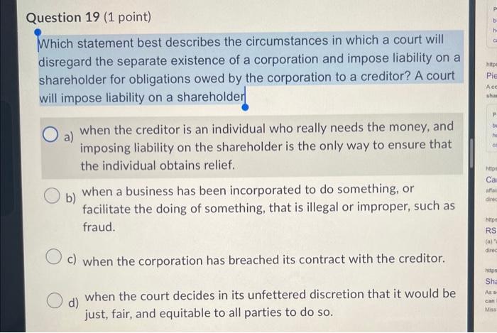 Question 19 (1 point) Which statement best describes | Chegg.com