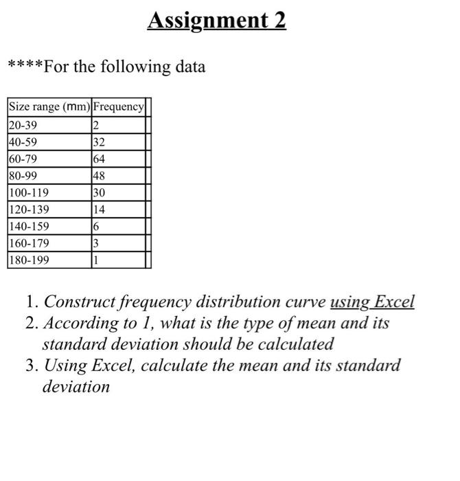 Solved Assignment 2 ****For the following data Size range | Chegg.com