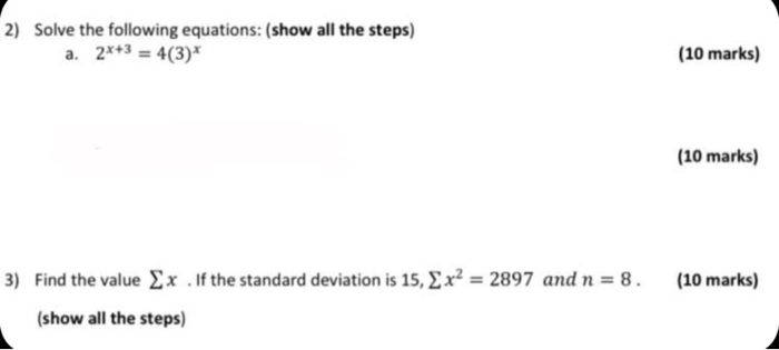 Solved 2) Solve the following equations: (show all the | Chegg.com