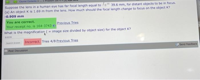 Solved Course Contents Problem Suppose the lens in a human | Chegg.com
