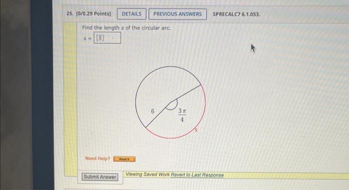 find the length s of the circular arc formula