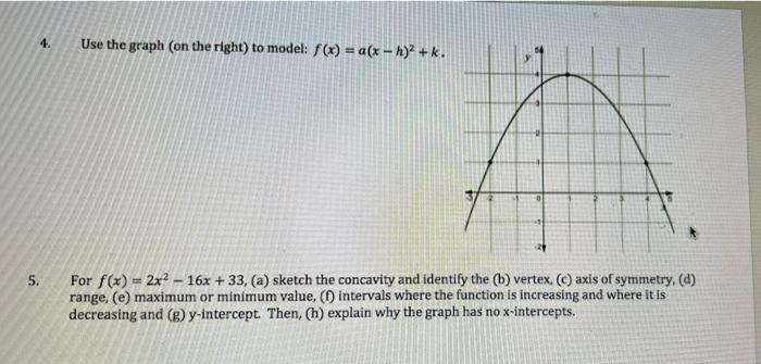 Solved 4. Use the graph (on the right) to model: f(x) = a(x | Chegg.com