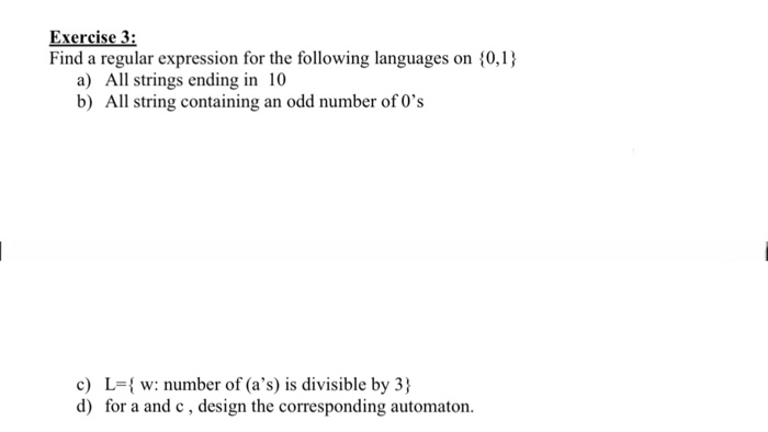 Solved Exercise 3: Find a regular expression for the | Chegg.com