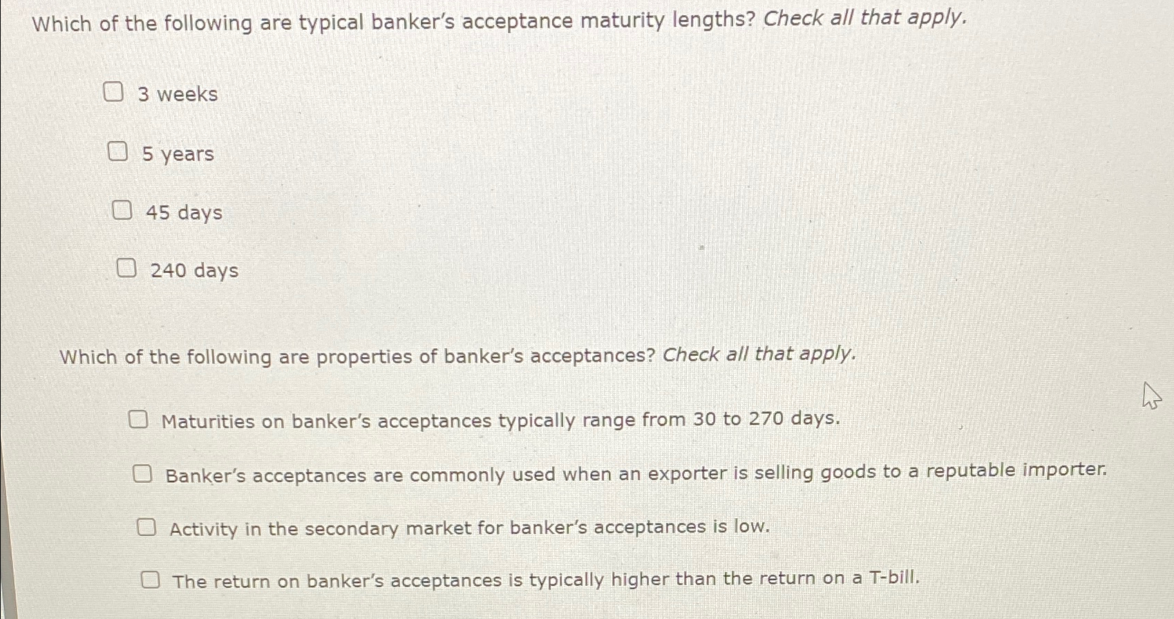 Solved Which Of The Following Are Typical Banker's | Chegg.com