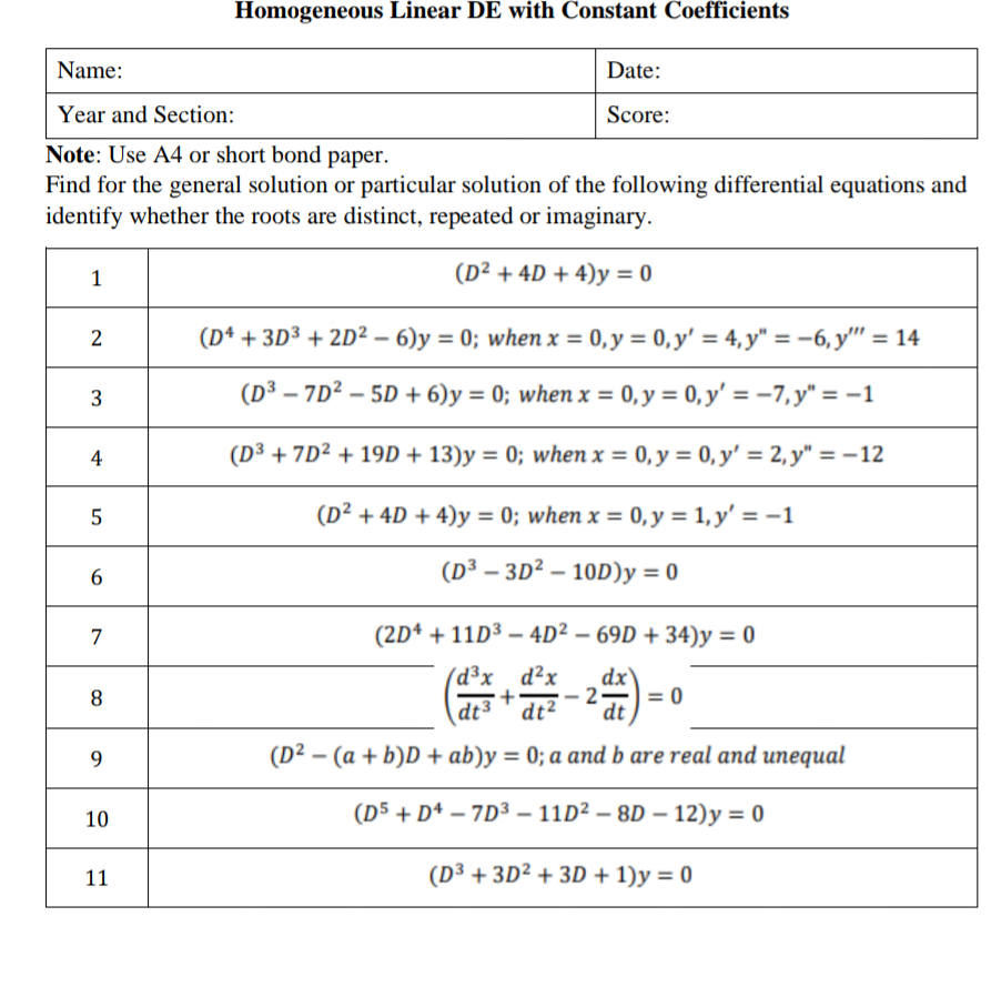 Solved Homogeneous Linear DE with Constant Coefficients | Chegg.com