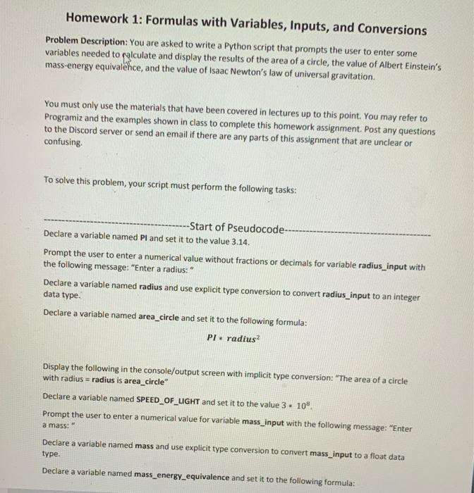 Solved Homework 1: Formulas with Variables, Inputs, and | Chegg.com