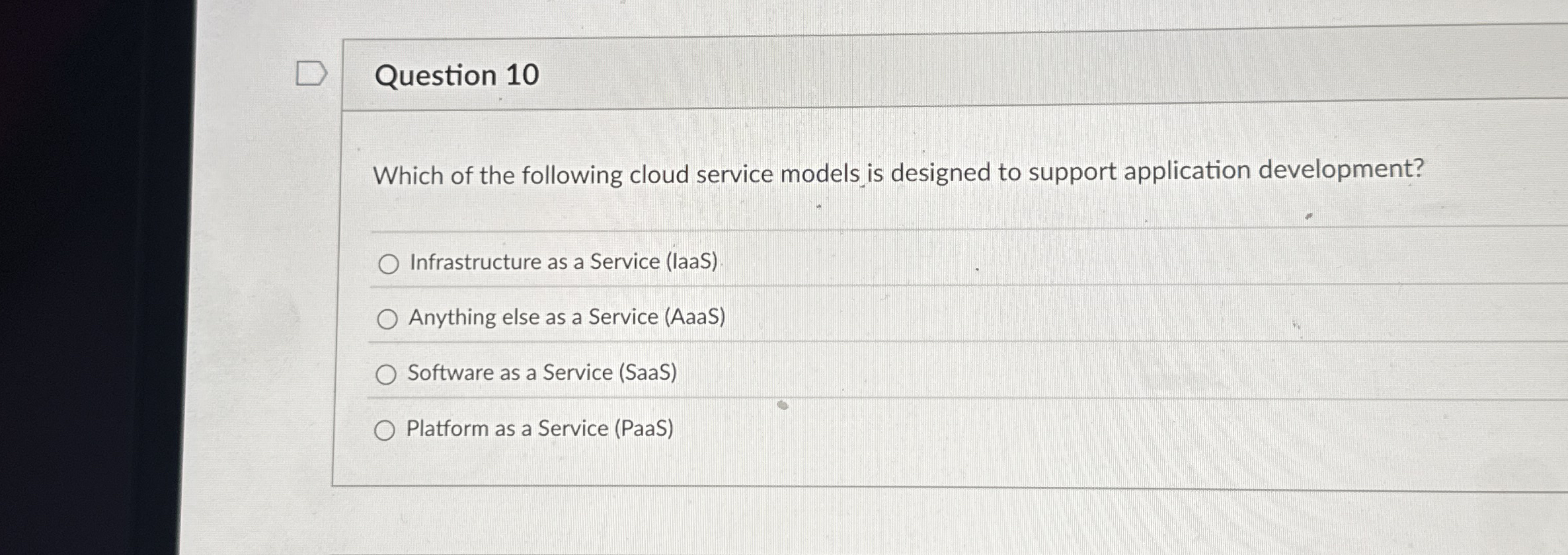Solved Question 10Which of the following cloud service | Chegg.com