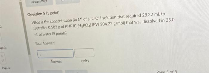 Solved Question 5 (1 point) What is the concentration (in M | Chegg.com