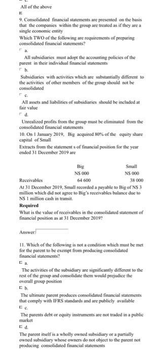 Solved All Of The Above 9. Consolidated Financial Statements | Chegg.com