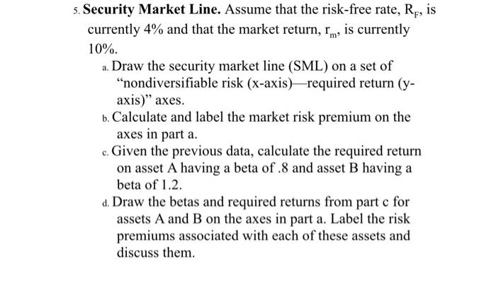 Security Market Line. Assume that the risk-free rate, | Chegg.com