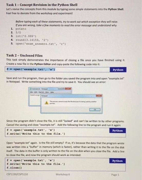 Solved Task 1 - Concept Revision in the Python Shell Let's | Chegg.com