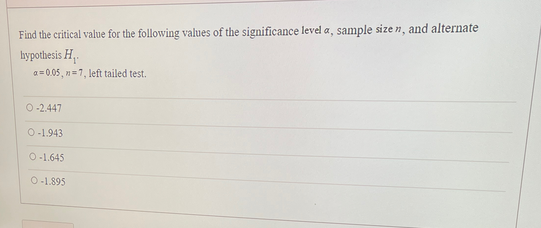 Solved Find the critical value for the following values of | Chegg.com