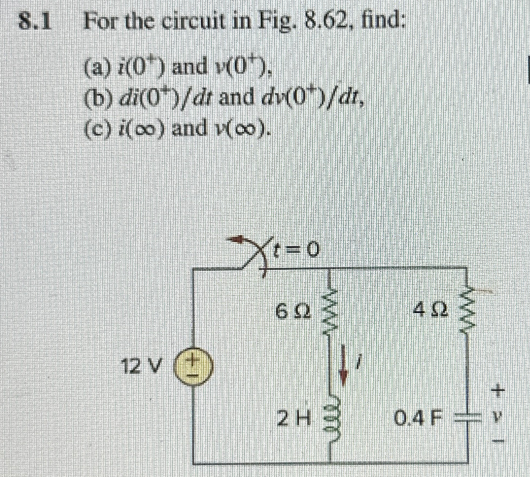 Solved 8.1 ﻿For the circuit in Fig. 8.62, ﻿find:(a) i(0+)and | Chegg.com