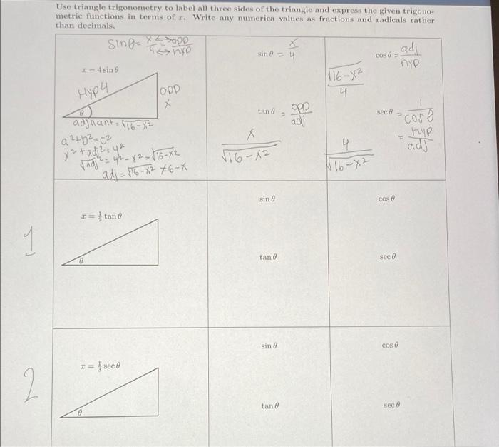 Solved Use triangle trigonometry to label all three sides of | Chegg.com