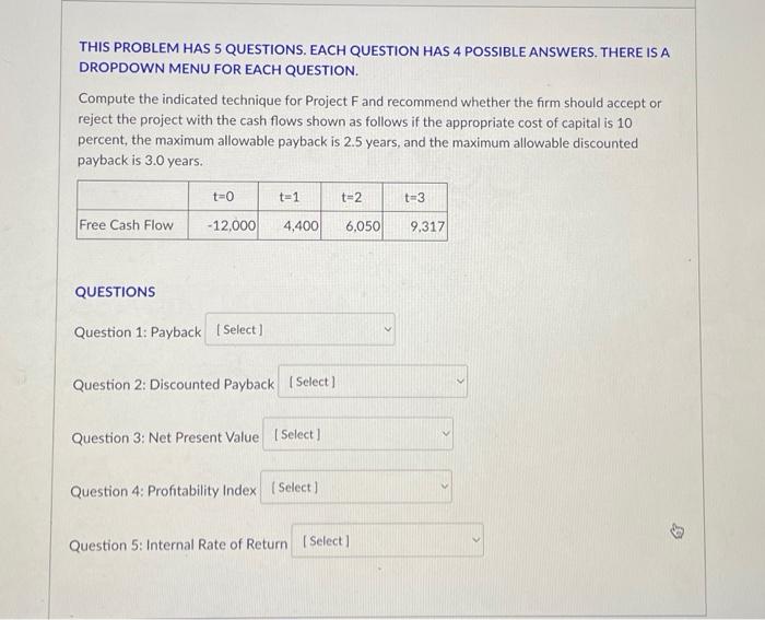 Solved THIS PROBLEM HAS 5 QUESTIONS. EACH QUESTION HAS 4 | Chegg.com