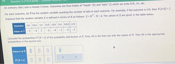 Solved An ordinary fair coin is tossed 3 times Outcomes Chegg