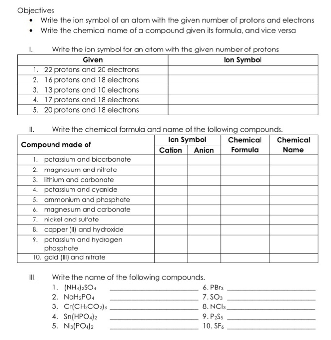 Solved Objectives • Write the ion symbol of an atom with the | Chegg.com