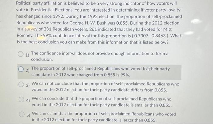 Solved Political party affiliation is believed to be a very | Chegg.com
