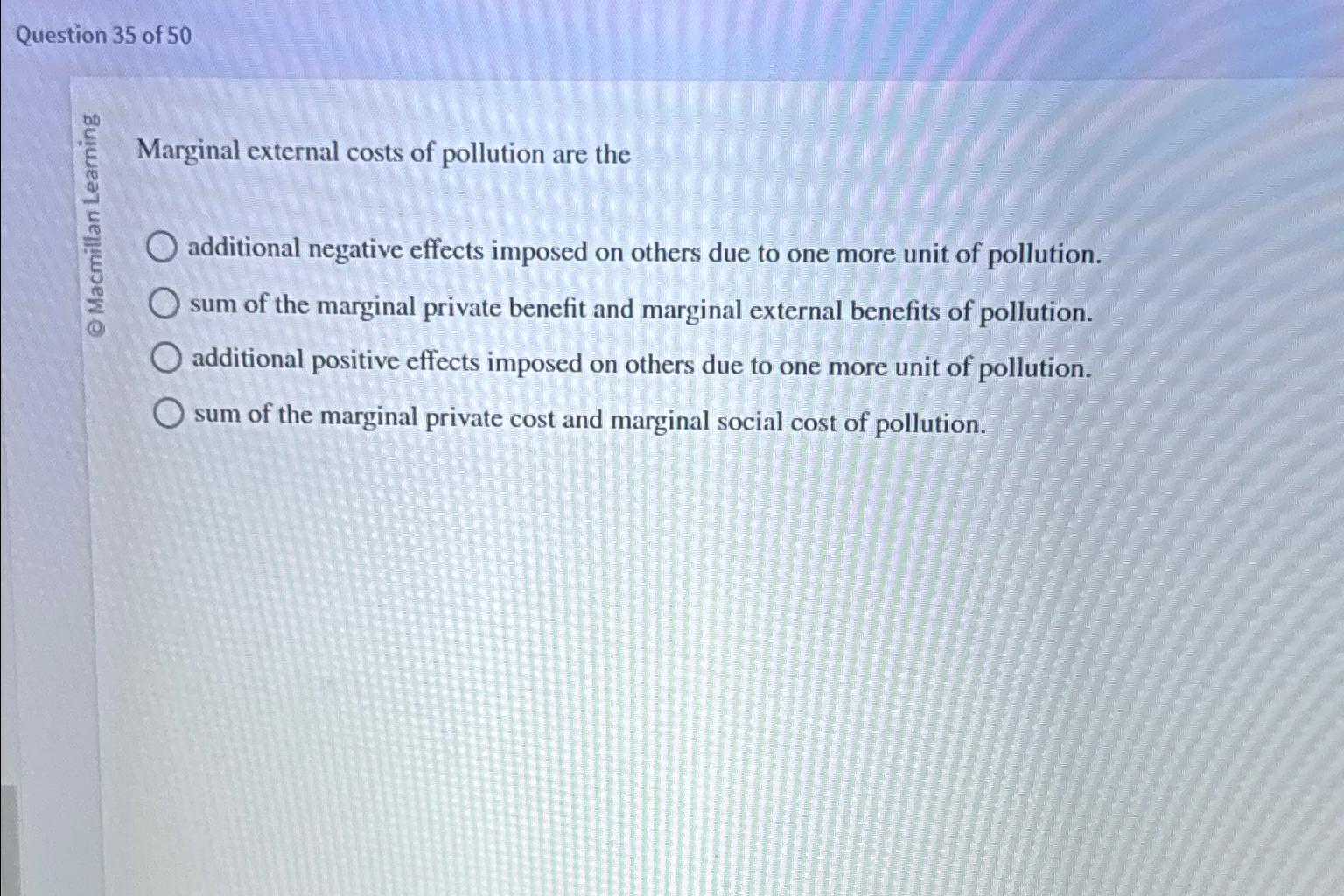 Solved Question 35 Of 50Marginal External Costs Of Chegg Com   Image