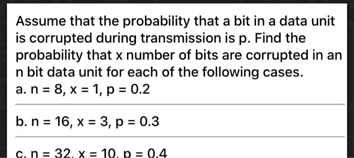 Solved Assume that the probability that a bit in a data unit | Chegg.com